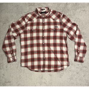 Lucky Brand Long Sleeve Pearl Snap Shirt Men's Size L Red Plaid Print Western